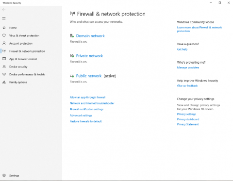 Windows Firewall & network protection window.