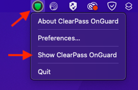 ClearPass OnGuard macOS Menu bar drop-down