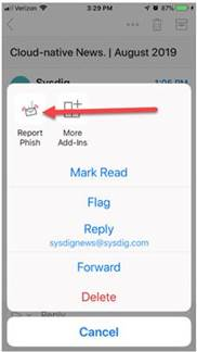 Report phish via Outlook Mobile